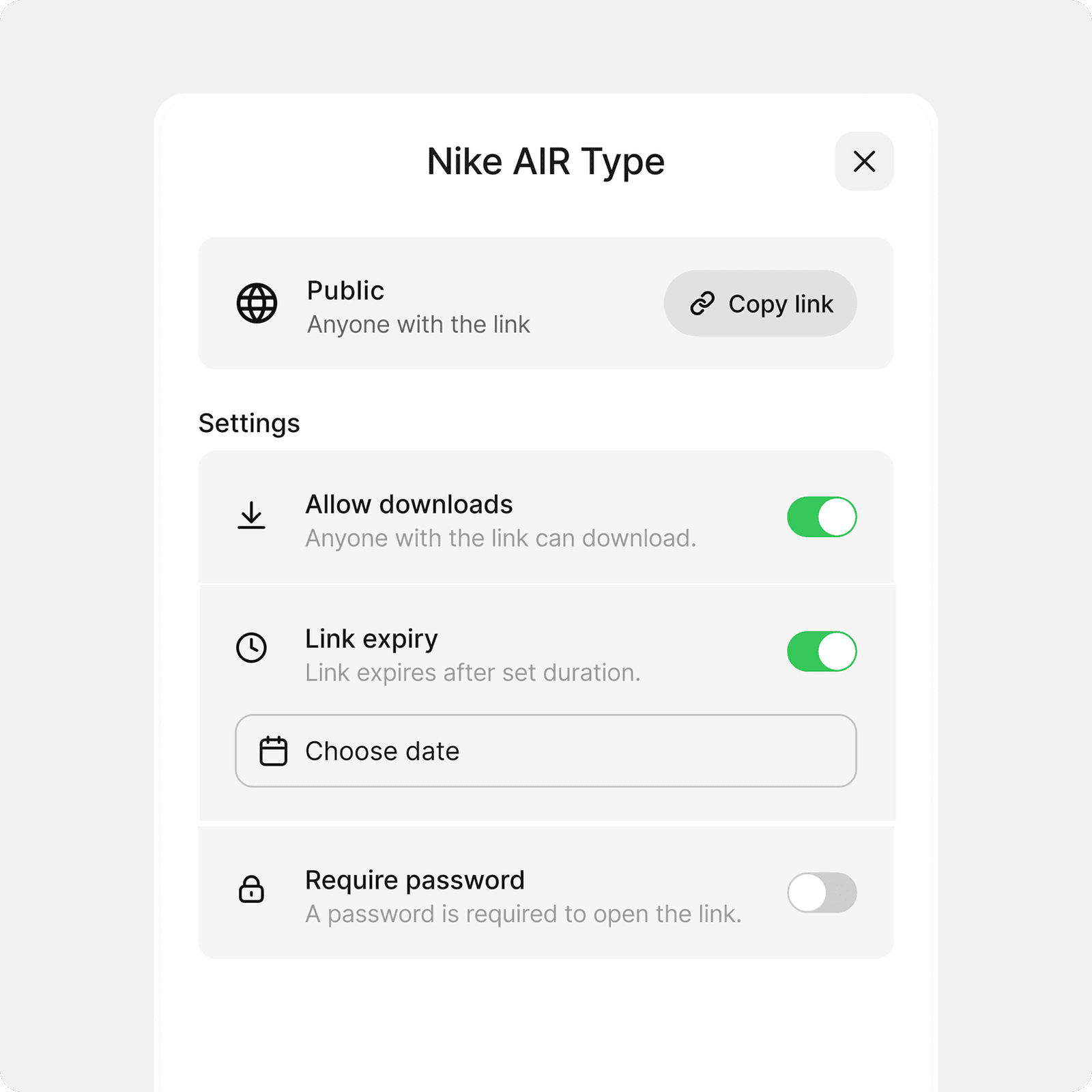 Private link settings screenshot